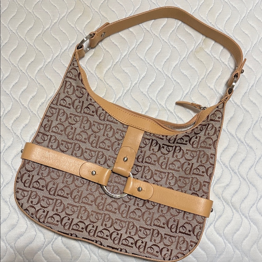 Vintage Charles David Tan and Brown Monogram Shoulder Bag - excellent condition!